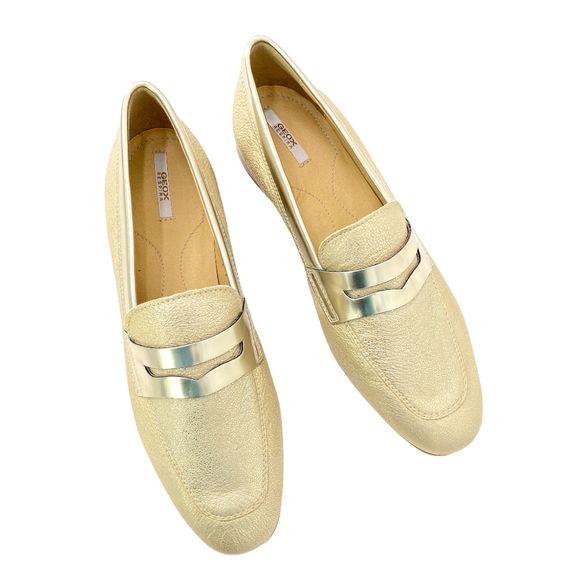 GEOX Marlyna Leather Sparkly Metallic Gold Penny Loafers NWB - Picture 5 of 10
